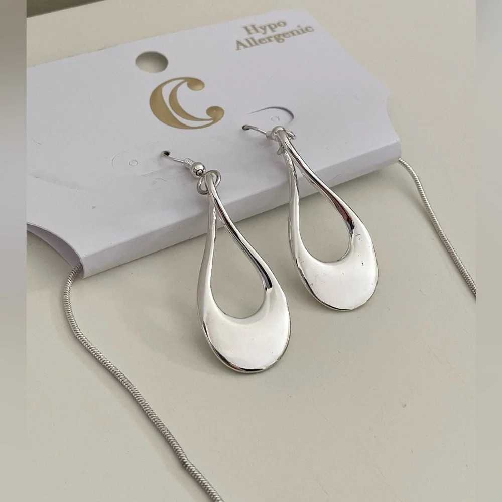 Charming Charlie Elegant Silver Metal Necklace and Earrings Jewelry Set - Picture 6 of 12